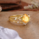 Nature-Inspired Pear-Cut Citrine Ring Set - Additional view