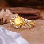 Nature-Inspired Pear-Cut Citrine Ring Set - Additional view
