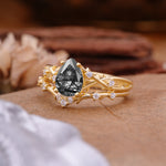 Nature-Inspired Pear-Cut Black Rutilated Quartz Ring Set - Additional view