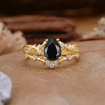 Nature-Inspired Pear-Cut Black Onyx Ring Set - Additional view