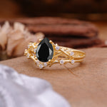 Nature-Inspired Pear-Cut Black Onyx Ring Set - Additional view