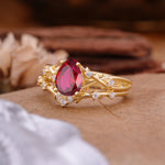 Nature-Inspired Pear-Cut Ruby Ring Set - Additional view