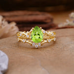 Nature-Inspired Pear-Cut Peridot Ring Set - Additional view