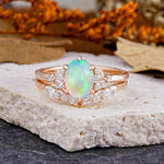 Luxury 6-Prong Oval-Cut Fire Opal Engagement Ring Set - Additional view
