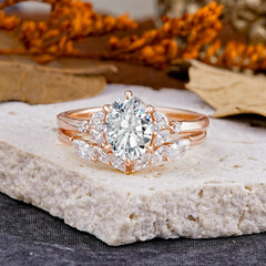 Luxury 6-Prong Oval-Cut Lab Diamond Engagement Ring Set