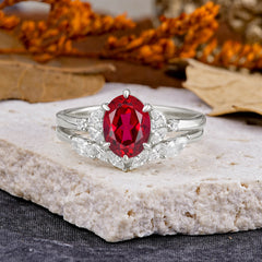 Luxury 6-Prong Oval-Cut Ruby Engagement Ring Set