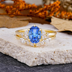 Luxury 6-Prong Oval-Cut Sapphire Engagement Ring Set