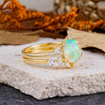 Luxury 6-Prong Oval-Cut Fire Opal Engagement Ring Set - Additional view