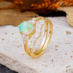 Luxury 6-Prong Oval-Cut Fire Opal Engagement Ring Set - Additional view