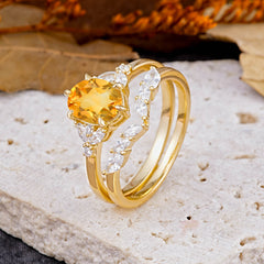 Luxury 6-Prong Oval-Cut Natural Citrine Engagement Ring Set