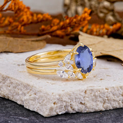 Luxury 6-Prong Oval-Cut Natural Tanzanite Engagement Ring Set