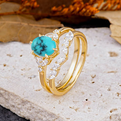Luxury 6-Prong Oval-Cut Turquoise Engagement Ring Set