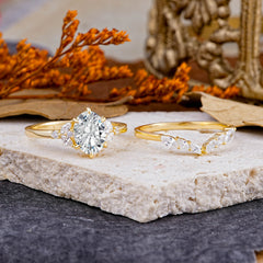 Luxury 6-Prong Oval-Cut Lab Diamond Engagement Ring Set