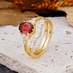 Luxury 6-Prong Oval-Cut Natural Garnet Engagement Ring Set
