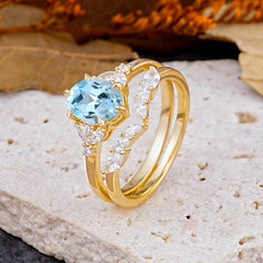 Luxury 6-Prong Oval-Cut Aquamarine Engagement Ring Set