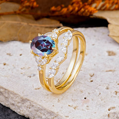 Luxury 6-Prong Oval-Cut Alexandrite Engagement Ring Set