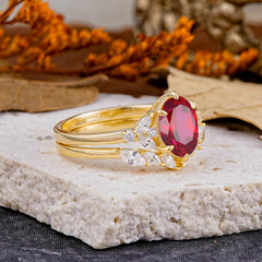 Luxury 6-Prong Oval-Cut Ruby Engagement Ring Set