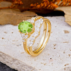 Luxury 6-Prong Oval-Cut Natural Peridot Engagement Ring Set