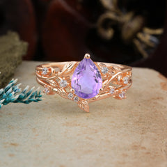 Timeless Pear Cut Amethyst Engagement Ring Set for Her