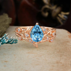 Timeless Pear Cut Aquamarine Engagement Ring Set for Her