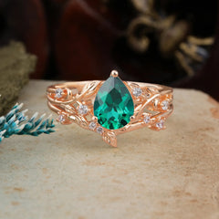 Timeless Pear Cut Emerald Engagement Ring Set for Her