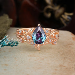 Timeless Pear Cut Alexandrite Engagement Ring Set for Her