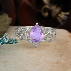 Timeless Pear Cut Amethyst Engagement Ring Set for Her