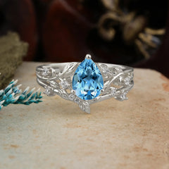 Timeless Pear Cut Aquamarine Engagement Ring Set for Her