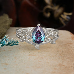 Timeless Pear Cut Alexandrite Engagement Ring Set for Her