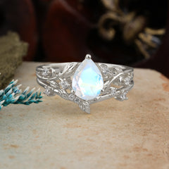 Timeless Pear Cut Moonstone Engagement Ring Set for Her