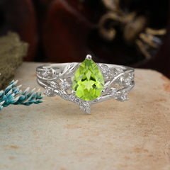 Timeless Pear Cut Peridot Engagement Ring Set for Her