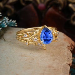 Timeless Pear Cut Sapphire Engagement Ring Set for Her