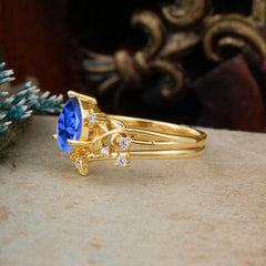 Timeless Pear Cut Sapphire Engagement Ring Set for Her