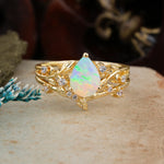 Timeless Pear Cut Fire Opal Engagement Ring Set for Her - Additional view