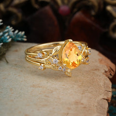 Timeless Pear Cut Citrine Engagement Ring Set for Her