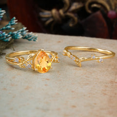 Timeless Pear Cut Citrine Engagement Ring Set for Her