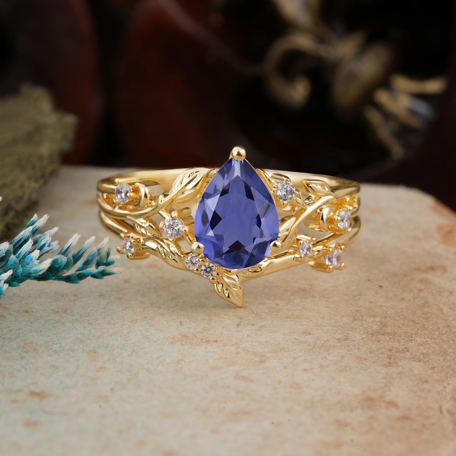 Timeless Pear Cut Tanzanite Bridal Ring Set for Her