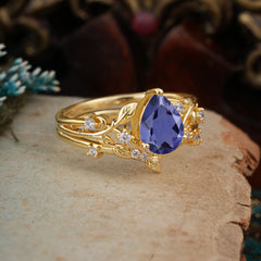 Timeless Pear Cut Tanzanite Engagement Ring Set for Her