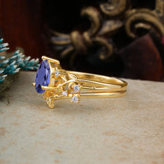 Timeless Pear Cut Tanzanite Engagement Ring Set for Her