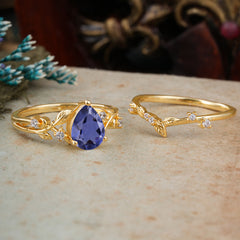 Timeless Pear Cut Tanzanite Engagement Ring Set for Her