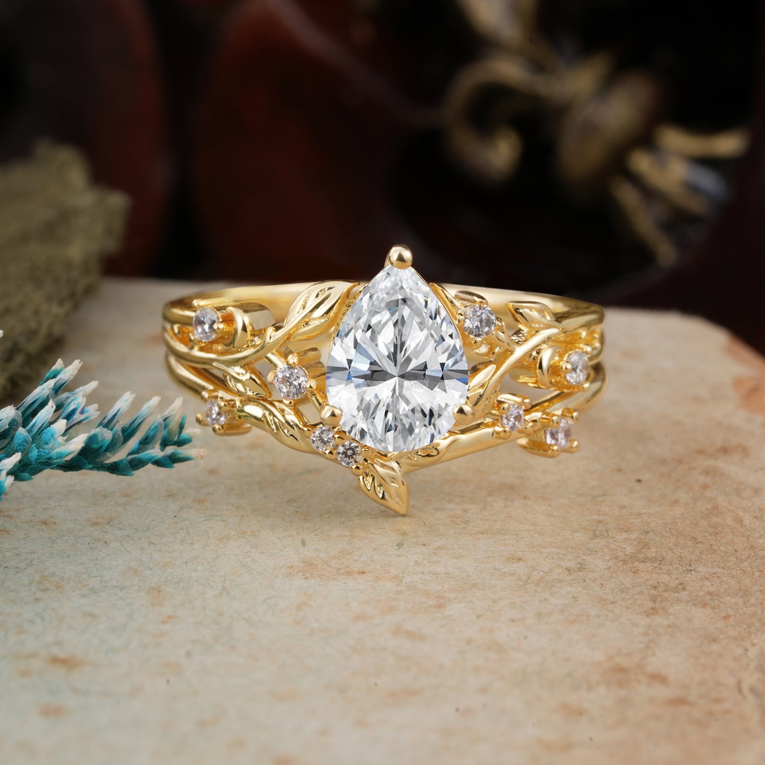 Timeless Pear Cut Lab Diamond Bridal Ring Set for Her