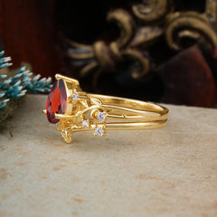 Timeless Pear Cut Garnet Engagement Ring Set for Her