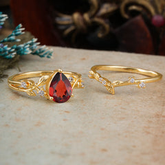 Timeless Pear Cut Garnet Engagement Ring Set for Her