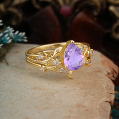 Timeless Pear Cut Amethyst Engagement Ring Set for Her
