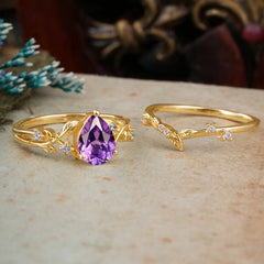 Timeless Pear Cut Amethyst Engagement Ring Set for Her
