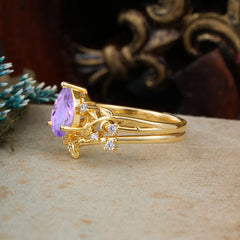 Timeless Pear Cut Amethyst Engagement Ring Set for Her