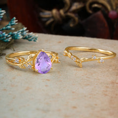 Timeless Pear Cut Amethyst Engagement Ring Set for Her