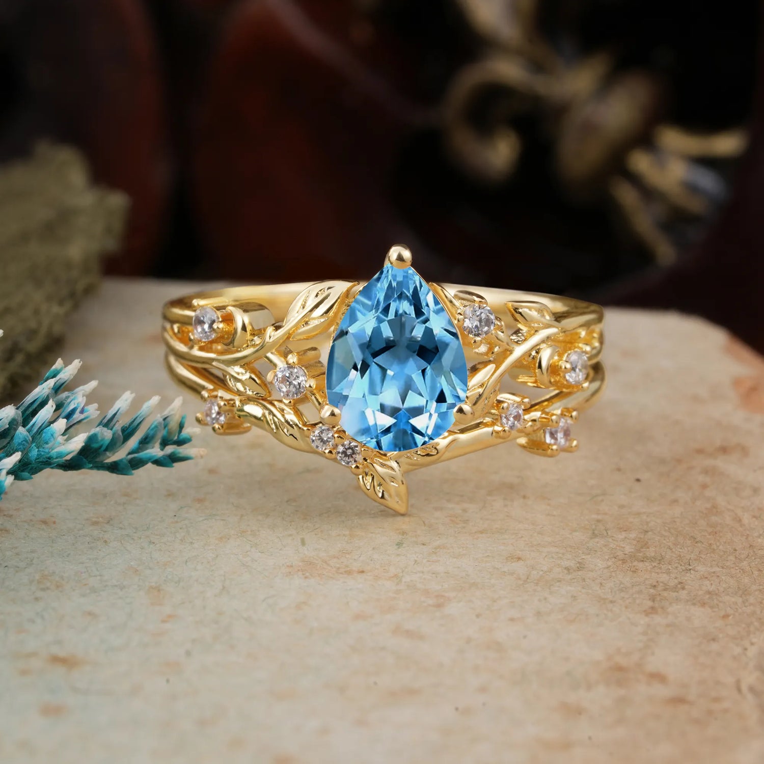 Timeless Pear Cut Aquamarine Bridal Ring Set for Her