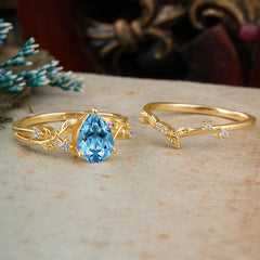 Timeless Pear Cut Aquamarine Engagement Ring Set for Her