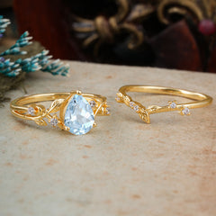 Timeless Pear Cut Aquamarine Engagement Ring Set for Her